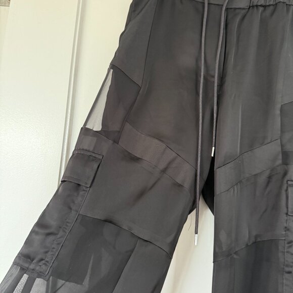 Sacai Mesh Cargo Trousers In Black Cupro Transparent High Waist Ankle Cuffs Sz 1 - Picture 6 of 8
